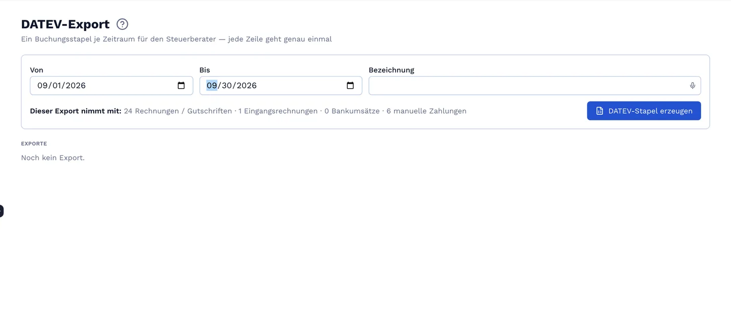 DATEV-Export mit Periode und Buchungsstapel